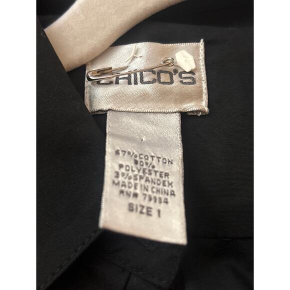 Chicos Black Button Up Blouse Sz 1/M/8 Professional Capsule Wardrobe Crisp Lines - Picture 4 of 9